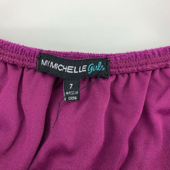 My Michelle Girls Shirt Top Cold Shoulder Crochet Flowy Purple Sz 7 - Picture 4 of 5